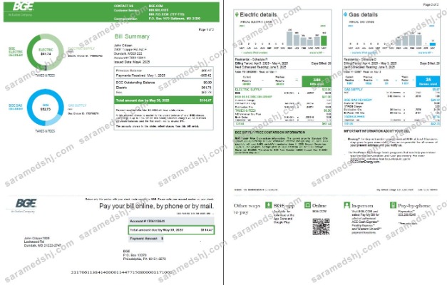 United Kingdom BGE Company utility bill template in Word and PDF formats, 2 pages